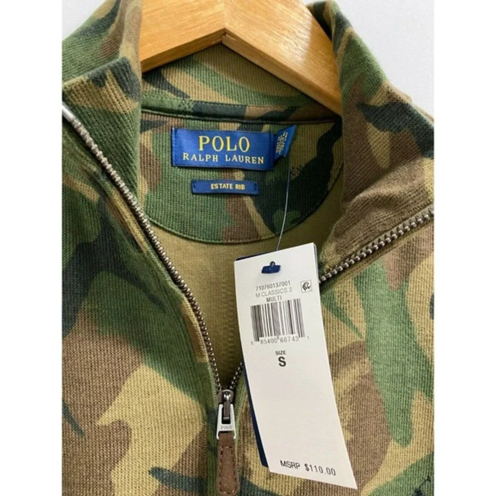 NEW Polo Ralph Lauren Men's Size S‎ Estate-Rib Quarter-Zip Pullover Camo Sweater